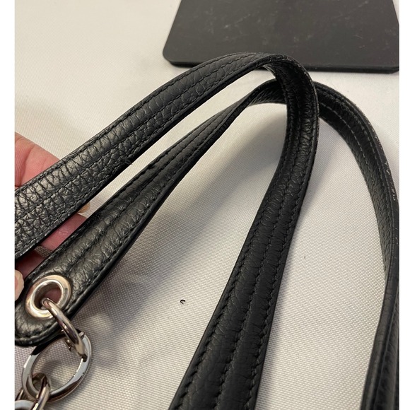 Furla Black Pebbled Leather Tote Bag Silver Chain Shoulder Strap Slouchy Hobo - Picture 9 of 15